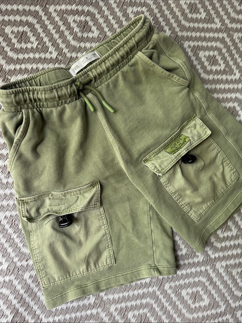 ZARA Always Stay Creative Olive Green Cargo Bungee Pocket Shorts - Picture 8 of 9